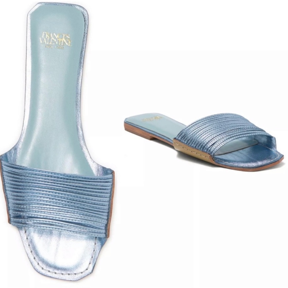 NEW✨ Frances Valentine Strappy Metallic Blue Slides Sandals